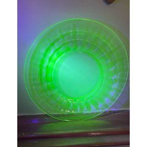 Vintage Green Uranium Glass Optic Pattern Plate 8"